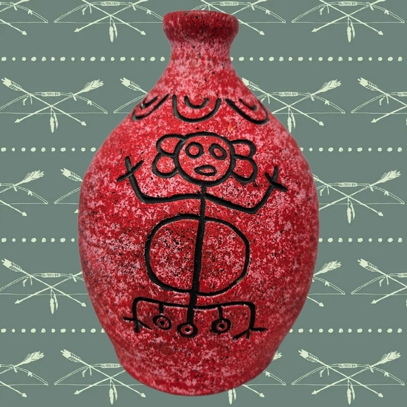 R.D. Guillen Handmade Studio Pottery Red Pink Splash Of Black Primitive Look - Picture 1 of 10